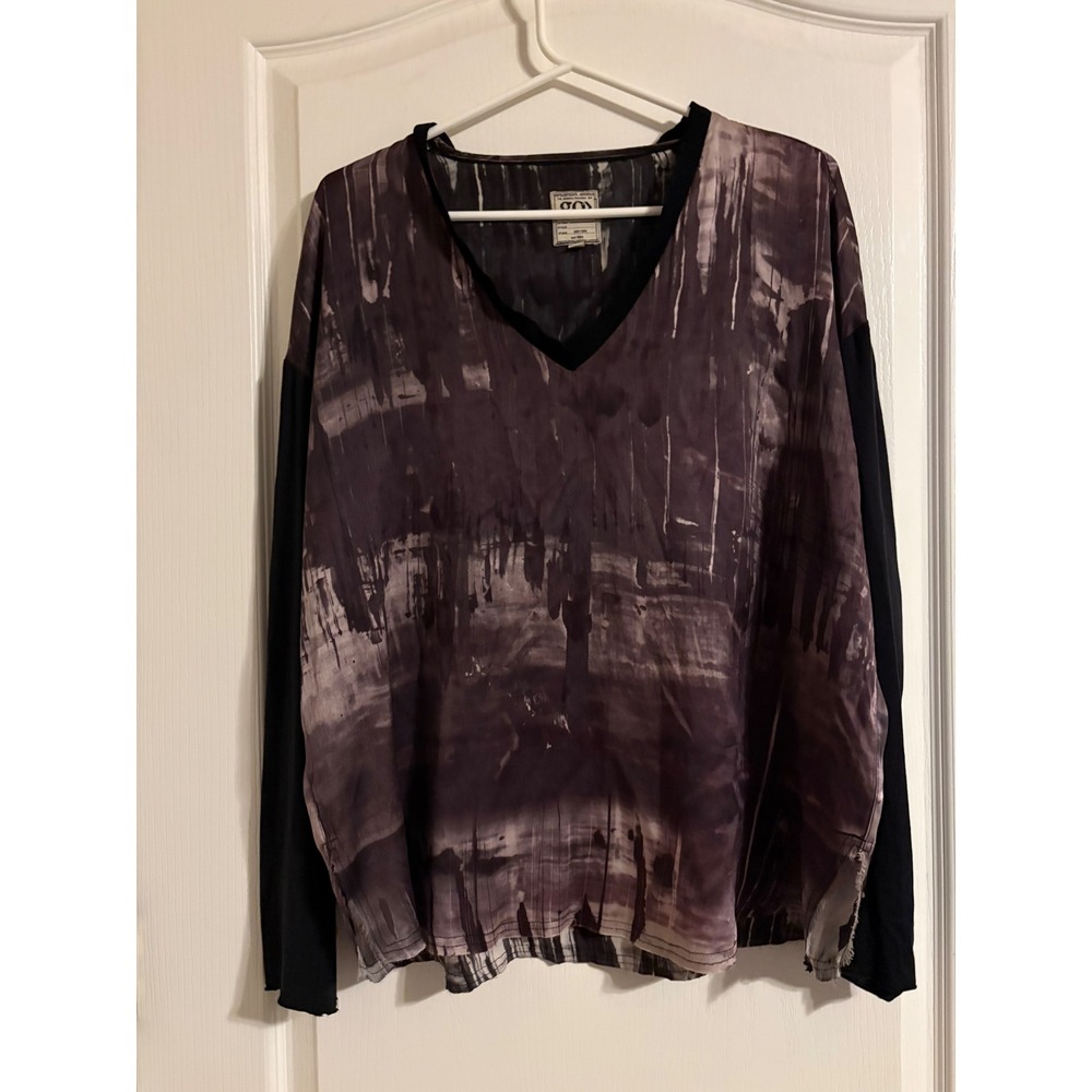 Go by GoSilk Blouse Womens Small Purple Excellent Abstract Washable Silk Top
